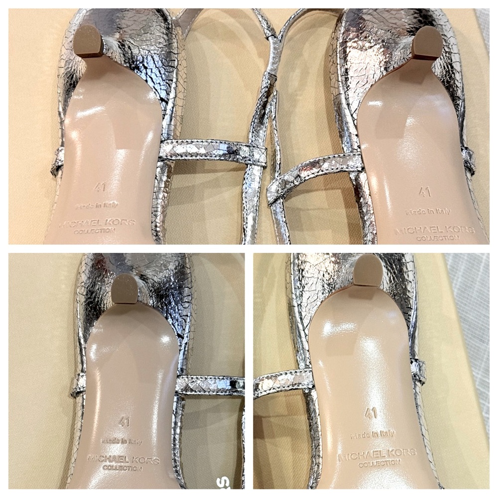BrandNEW Michael Kors COLLECTION Hallie Runway Crackled Leather Pump, 41. Silver - Picture 11 of 16
